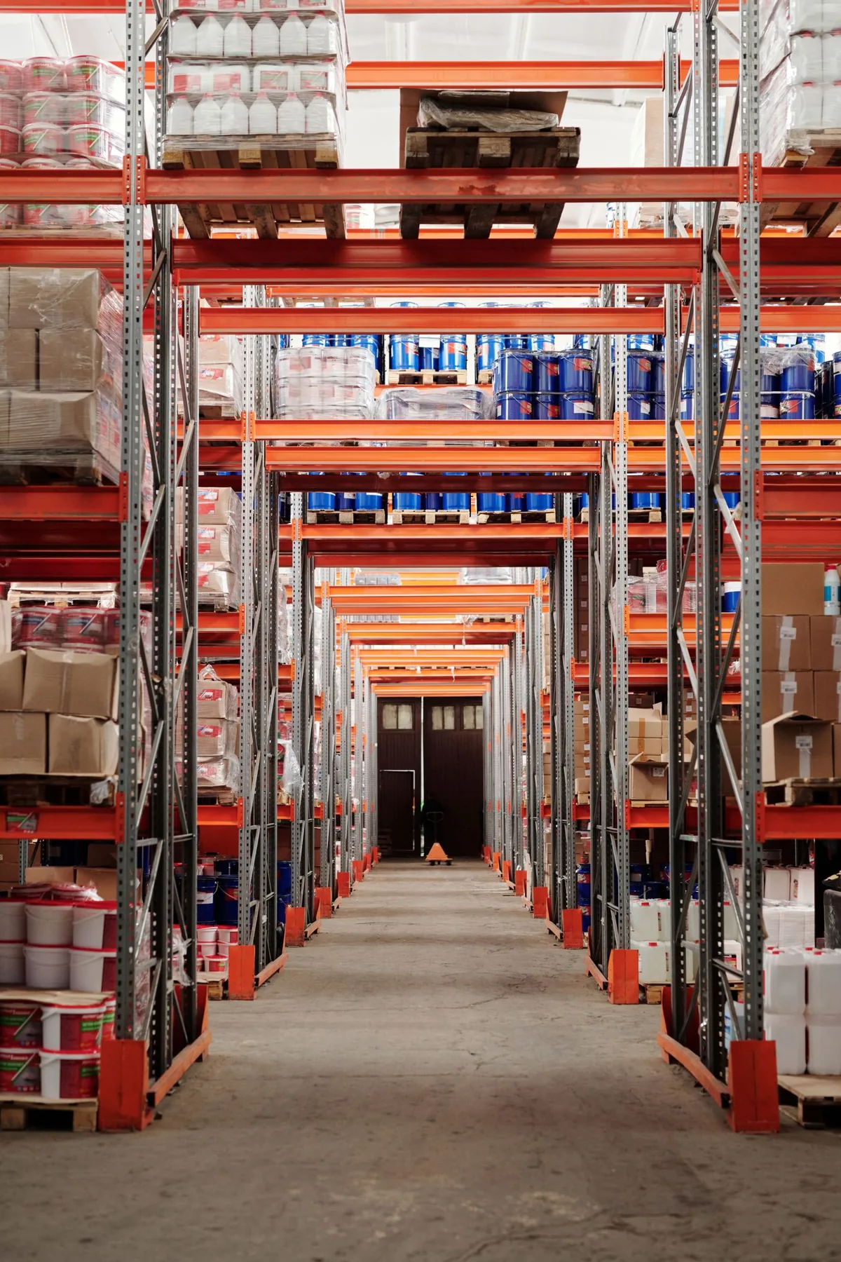 Palletized goods on industrial warehouse shelving